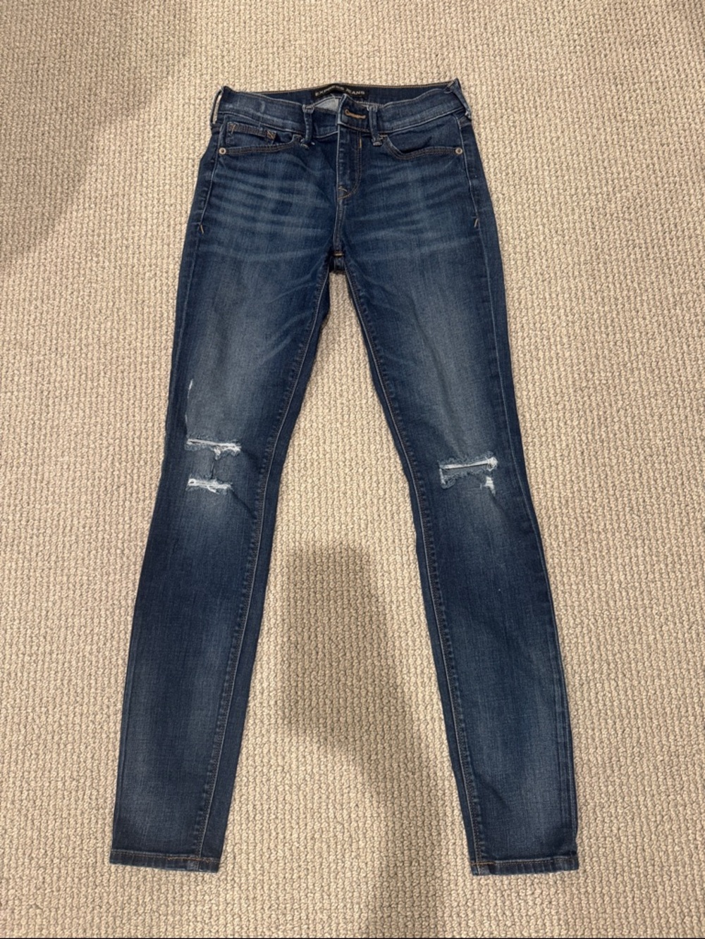 Women’s Dark Blue Skinny Jeans with Knee Distress